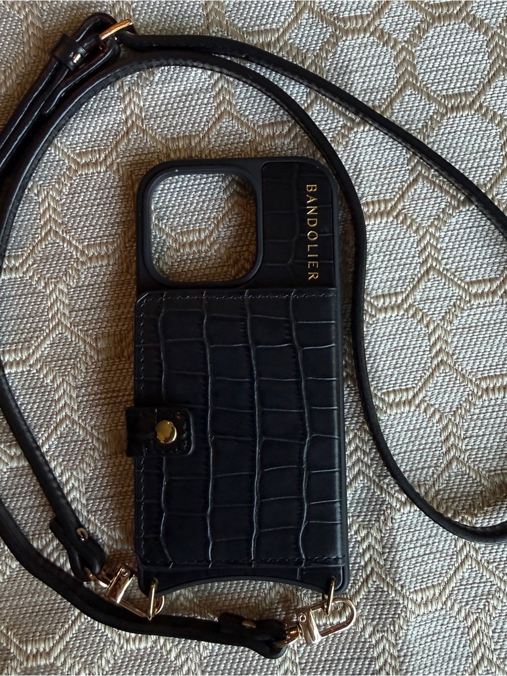 Bandolier Croc-Embossed Leather Phone Crossbody Wallet Case w/Strap, MagSafe